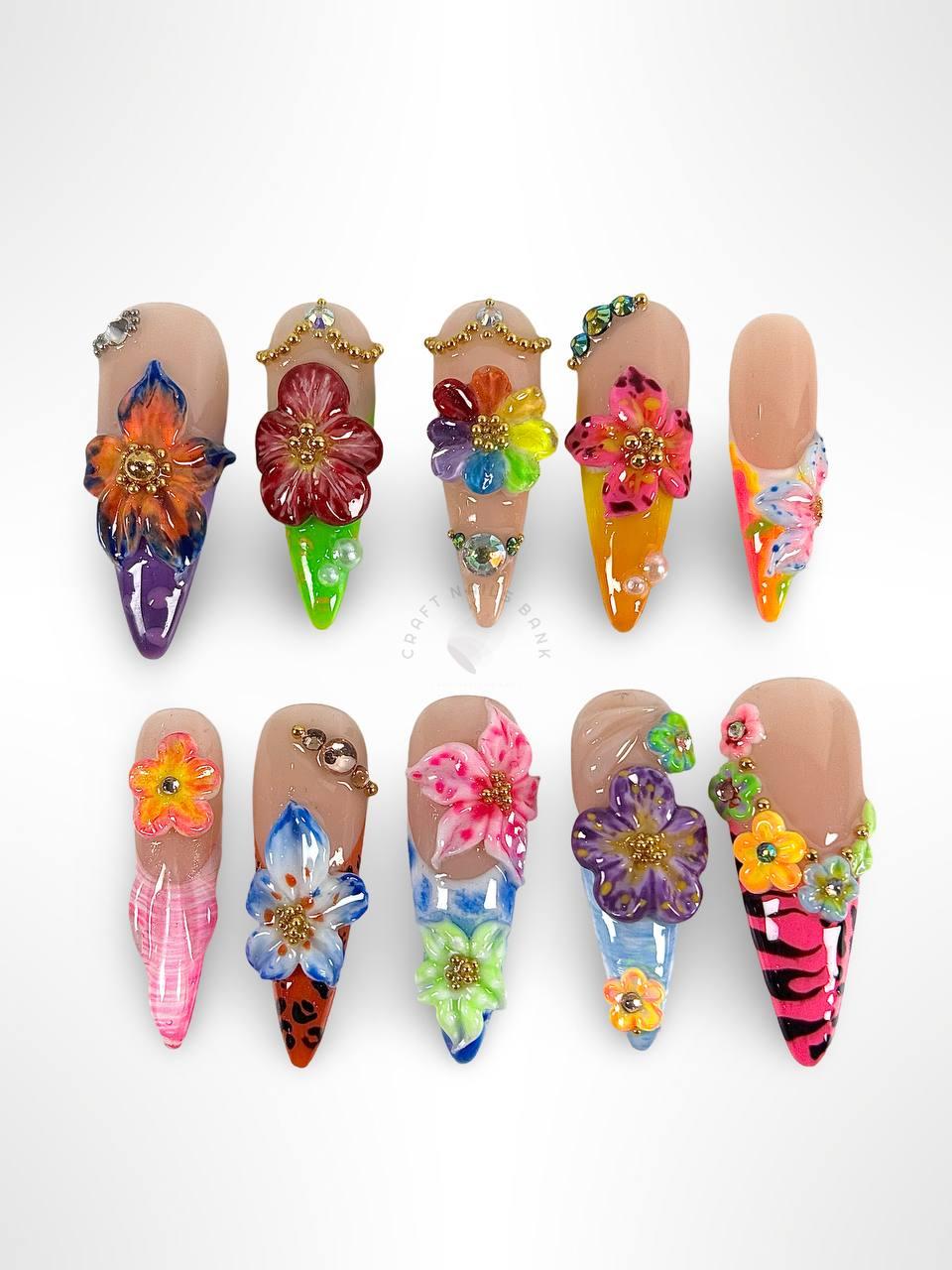 Eight Colored Flower - Press On Nails